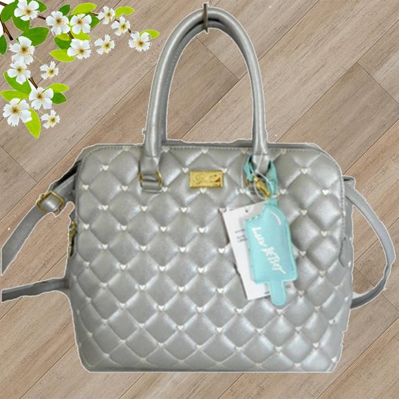 BETSEY JOHNSON DUAL ENTRY SILVER CROSSBODY SATCHEL - Picture 1 of 6